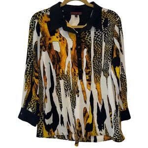 VTG Mishca Artsy Animal Print Long Sleeve Collared Button Up Top Womens Large
